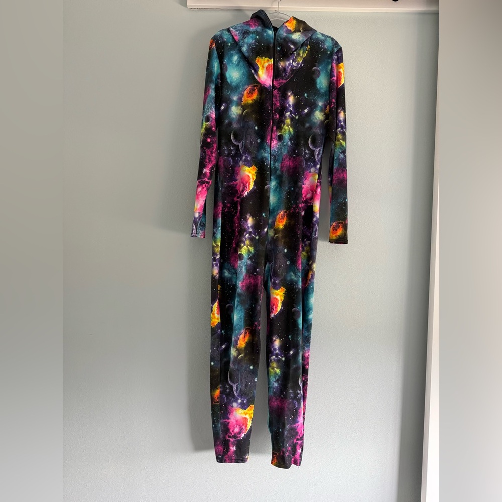 Galaxy Print Hooded Spandex Onesie